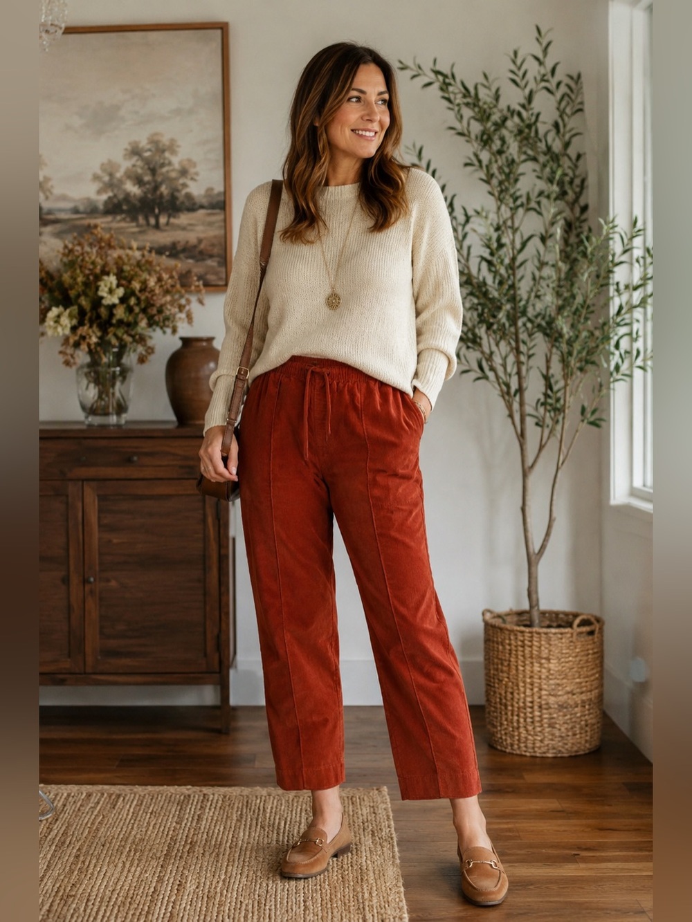 Talbots XL Rust Corduroy Pull-On Pants NWT Relaxed Straight Leg Minimalist XL